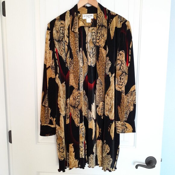 LS Collections Accordion Pleat Open Front Novelty Lion Tiger Jacket Black Size L - Picture 14 of 14